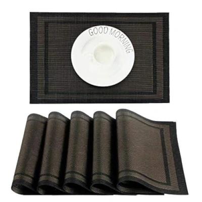 Afbeelding van CHAOCHI Placemat Set van 6,Gemakkelijk Schoon,Antislip,Hittebestendig,Vlekbestendig Tafelonderzetter, 45cmx30cm(Zwart + Goud)
