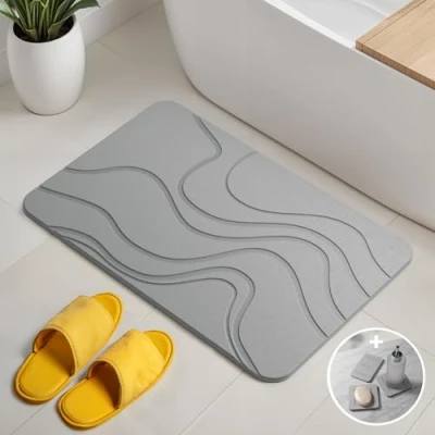 Afbeelding van Björn&amp;Schiller Sneldrogende stenen badmat Antibacteriële Antislip en absorberend van diatomeeënaarde 60 x 39 cm Grijs