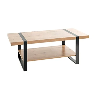 Afbeelding van HAKU Möbel salontafel, metaal, eiken, zwart, L 120 x D 60 H 45 cm