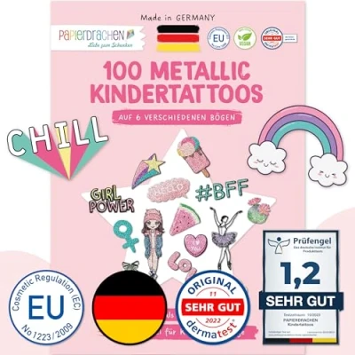 Afbeelding van 100 stuks metalen tatoeages om op te plakken, huidvriendelijke poppen, coole designs, verjaardagscadeau, cadeau idee, veganistisch, TÜV getest