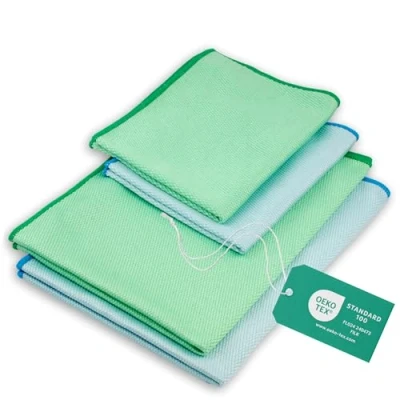 Afbeelding van Luxe Raamdoek zonder strepen, Blauwe microvezel schijfdoek (4 stuks, 60 x 40 cm en 30 cm), Oeko Tex standaard 100, glazen poetsdoeken