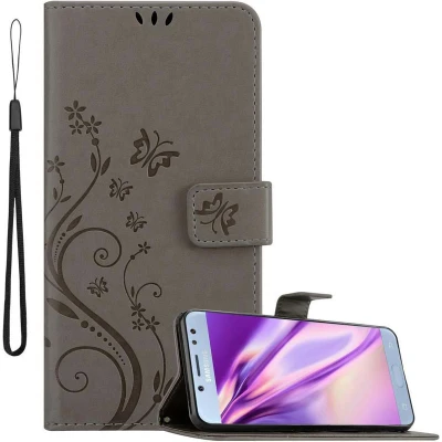 Afbeelding van Cadorabo Hoesje geschikt voor Samsung Galaxy J5 2017 in BLOEMEN GRIJS Beschermhoes bloemmotief met magnetische sluiting, standfunctie en kaartsleuven Book Case Cover Etui