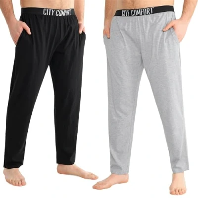 Afbeelding van CityComfort pyjamabroek voor heren, relaxbroek van jersey met zakken, 2 stuks, Zwart/Grijs