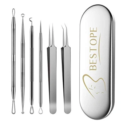 Afbeelding van Mee eter Remover, 6 delige Acne Remover Set Pincet met Metalen Etui eters Tool van hoogwaardig roestvrij staal