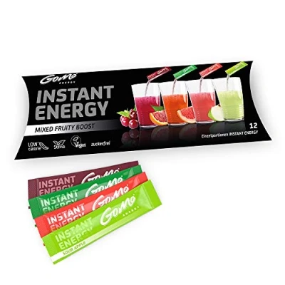 Afbeelding van GoMo ENERGY® Fruitige energiesoortenmix │ Suikervrije poederdrank Cafeïne + vitaminen mineralen plantenextracten met 250 ml stevia voor drank 4 x 3 porties