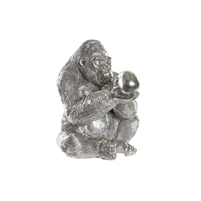 Afbeelding van Decoratieve figuren DKD Home Decor 38,5 x 33 43,5 cm Zilverkleurig Koloniaal Gorilla