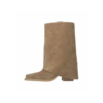 Afbeelding van Sacha Dames Beige suède western enkellaarsjes met flap Maat 36