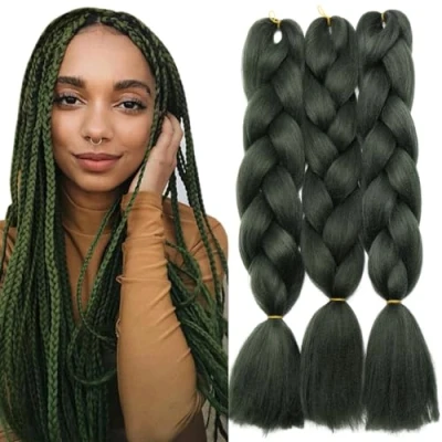 Afbeelding van TESS 24 inch vlechten extensions kunsthaar Crochet Jumbo synthetisch ombre 1 stuk 100 g / bundel 60 cm groene extensies