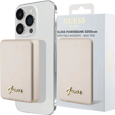 Afbeelding van Guess MagSafe Metal Script Logo inductie powerbank 15W 5000mAh goud