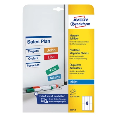 Image de Avery Zweckform J8875 5 étiquettes magnétiques 50 x 140 mm (40 pièces) blanc