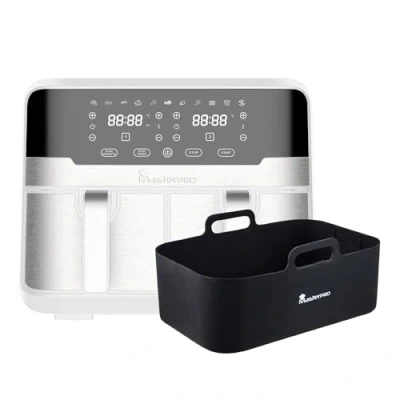 Afbeelding van MasterPRO Rocket Duo 900 Friteuse zonder olie, dubbel, wit, inhoud 9 l, 2 400 W, led touchscreen en mand met antiaanbaklaag, rechthoekig, siliconen, 12,7 x 19,5 7 + cm