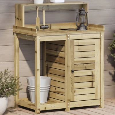 Afbeelding van Oppottafel met schappen 82,5x50x109,5 cm geïmpregneerd hout