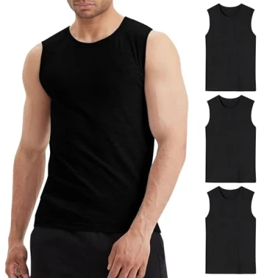 Afbeelding van Liking 3/6 stuks basic tanktop voor heren, katoen, fijn geribbeld, mouwloos 8301, Zwart