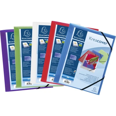 Afbeelding van Exacompta 55189E 5 stuks hoogwaardige documentenmappen van kunststof DIN A4 met 2 elastieken en 3 kleppen, verschillende kleuren, ideaal voor kantoor school