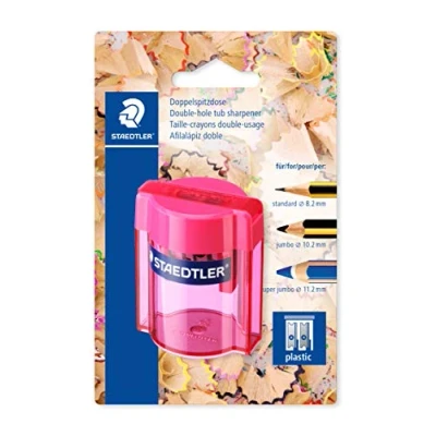 Afbeelding van STAEDTLER 513 Blisterverpakking, 1 puntenslijper, kunststof, 2 toepassingen, met transparante tank, verschillende kleuren