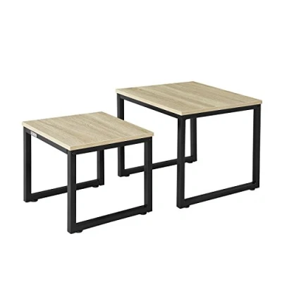 Afbeelding van SoBuy FBT42 HG Salontafels, 2 stuks, stapelbare bijzettafels, vierkante salontafel, betonlook, stuks