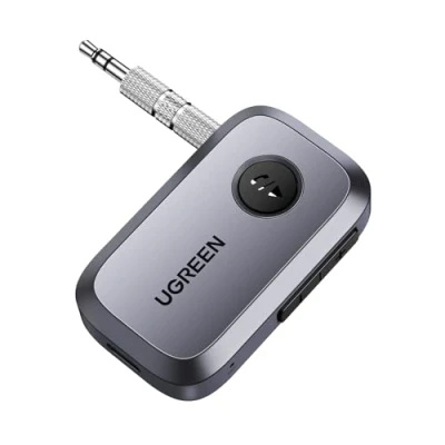 Afbeelding van UGREEN Bluetooth 5.3 jack ontvanger AUX adapter met geïntegreerde microfoon handsfree bellen, bekabelde hoofdtelefoonluidspreker, jackkabel inbegrepen (grijs)