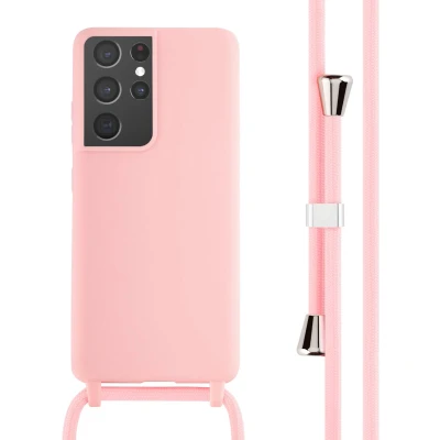 Afbeelding van iMoshion hoesje Geschikt voor Samsung Galaxy S21 Ultra met koord Siliconen roze