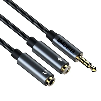 Afbeelding van MMOBIEL Koptelefoon Splitter 3.5mm Mic en Audio Aux 1 Male to 2 Female (Stereo Microfoon) Geschikt voor Telefoon, Laptop, PC, Tablet, Switch, Headset, enz. 30cm