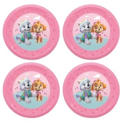 Afbeelding van Procos Set van 4 Paw Patrol Skye en Everest herbruikbare kunststof borden voor verjaardagsfeestjes of themafeesten, helden op poten