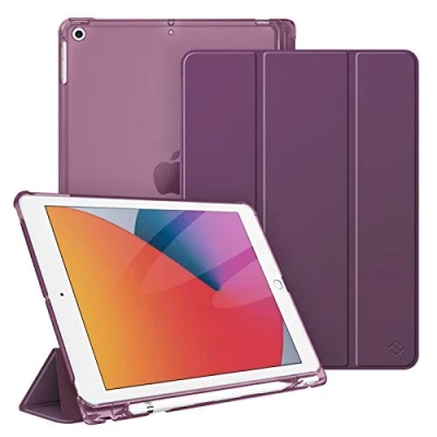 Afbeelding van Fintie Hoes voor iPad 10.2 inch 9e Generatie 2021/ 8e Gen. 2020 / 7e 2019 met Pencil Houder, Ultradun Superlicht Beschermhoes Transparante Achterkant Automatische Slaap waak, Paars