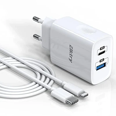 Afbeelding van ELKTRY iPhone snellader 20 W met 2 m USB C naar Lightning kabel, MFi gecertificeerd, poorts voeding, compatibel 14 13 12 11 Pro Max Mini SE XR XS X iPad