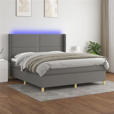 Afbeelding van vidaXL Boxspring met matras en LED stof donkergrijs 160x200 cm