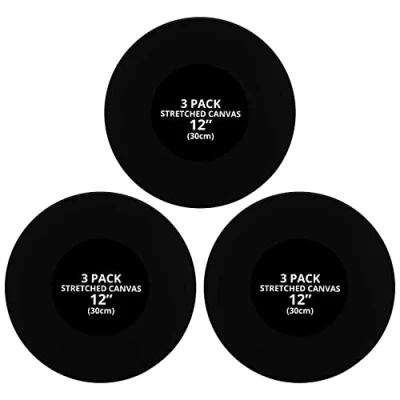 Afbeelding van Belle Vous 3 Pak Zwart Rond Blank Canvas 30 cm Diameter Voorgerekt Cirkel Paneel Borden Geschikt voor Acryl en Olieverf, maar ook Schetsen Tekenen