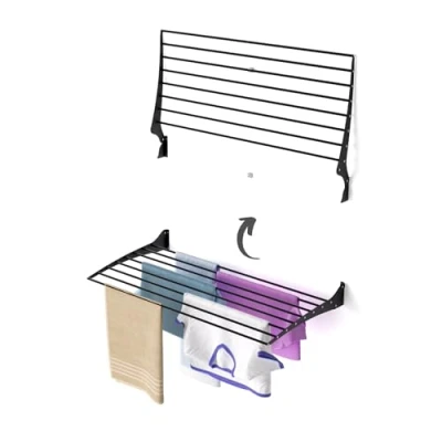 Afbeelding van foxydry Fold Droogrek, wandwasrek, uittrekbaar, zwart, hersluitbaar en afneembaar, voor binnen buiten, van aluminium staal (100 cm)