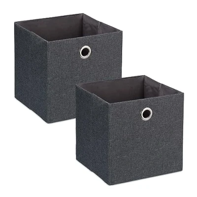 Afbeelding van Relaxdays linnen opbergmand set van 2 opbergbox 30,5 x cm opvouwbaar donkergrijs
