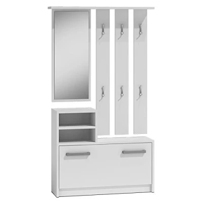 Afbeelding van ADGO gang set gangmeubelset, kledingkasten, spiegel en kleerhangers schoenenkast, 6 voor kleding mantels, halgarderobe, compacte garderobe je entree (wit)