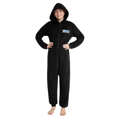 Afbeelding van One Piece Pyjama, overall voor kinderen, jongens, fleece romper, onesie, anime, 7 14 jaar, zwart.