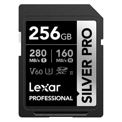 Afbeelding van Lexar Silver Pro SD kaart, 256 GB, SDXC UHS II, V60, U3, C10, tot 280 MB/s lezen, voor professionele fotograaf, videograaf, liefhebber (LSDSIPR256G BNNAA)