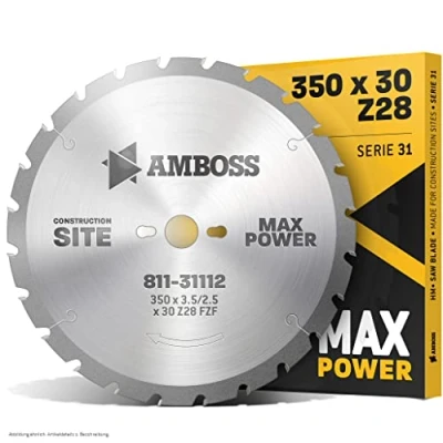 Afbeelding van AMBOSS Werkzeuge Hoogwaardig HM cirkelzaagblad voor extreem gebruik op bouwplaatsen, FWF (diameter 350 mm x 3,5 30 (28 tanden)