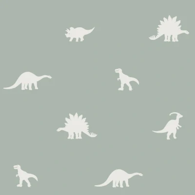 Afbeelding van ESTAhome behang dinosaurussen vergrijsd mintgroen 139284 53 cm x 10,05 m
