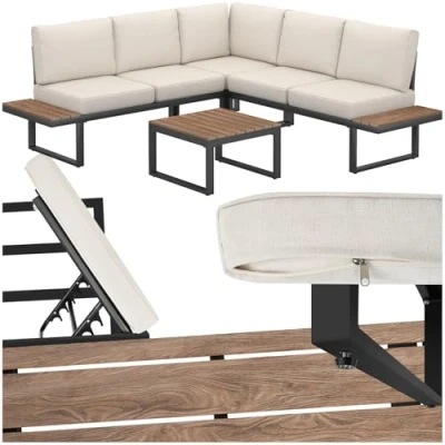 Afbeelding van tectake® Tuin loungeset Eliar, 4 delig, met aluminium frame 5 personen incl tafel hout