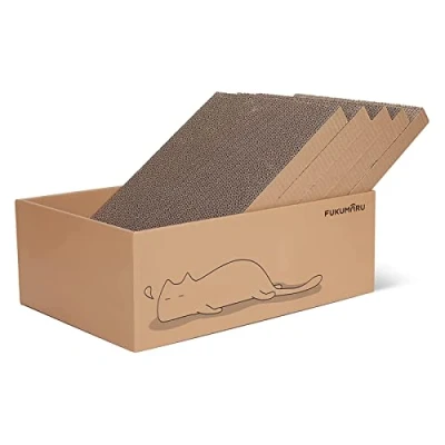 Afbeelding van Kattenkrabplank, set van 5, kattenkrabdoos met hoogwaardig karton, dubbelzijdig krabkarton voor katten, resistent kattenmeubel, 43,5x29,5x14 cm groot
