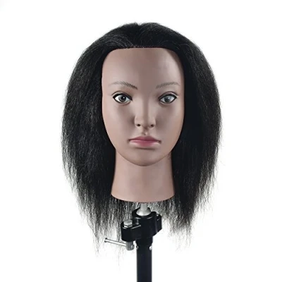 Afbeelding van Tcwuzick Afro mannequinhoofd van 100% echt haar voor kapperstraining, cosmetologie