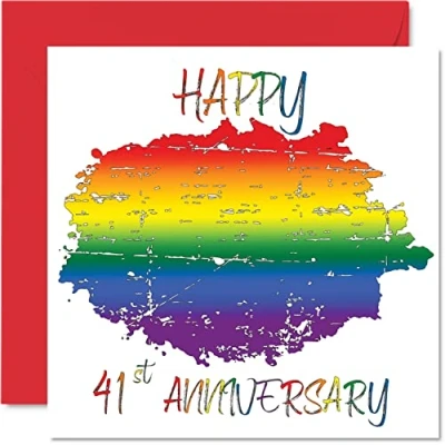 Afbeelding van LGBT wenskaart voor de 41e trouwdag echtgenoot en vrouw Happy Birthday verjaardag partner, 145 mm x felicitatiekaarten