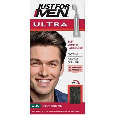 Afbeelding van Just For Men Donkerbruine haarverf zonder ammoniak, applicator mengsel voor het kammen van grijs haar, ammoniak en peroxide A45