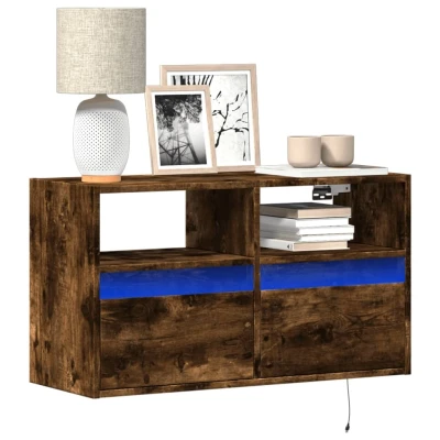Afbeelding van Tv wandmeubel met LED verlichting 80x31x45 cm gerookt eiken