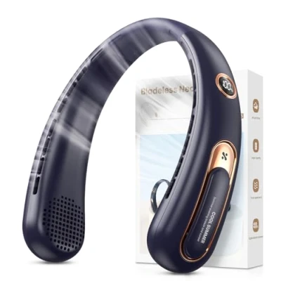 Afbeelding van Draagbare nekventilator, USB ventilator, oplaadbaar, 4000 mAh, max. 15 uur, stille ventilator zonder bladen, 3 snelheden en led display, kleine krachtige 360 graden, voor kantoor, sport