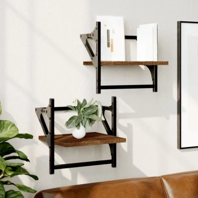 Afbeelding van Wandschappen met stangen 2 st 30x25x30 cm bruin eikenkleur