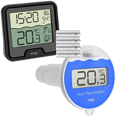 Afbeelding van TFA Dostmann Marbella 30.3066 Draadloze zwembadthermometer met batterijen, zwart