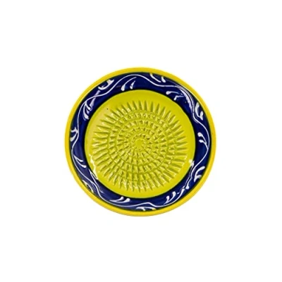 Afbeelding van Kaladia Keramische raspplaat ideaal voor gember, Parmezaanse kaas enz. Motief: groen en blauw Diameter 12 cm Handgemaakt handbeschilderd Made in Spanje