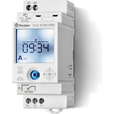 Afbeelding van Finder 12.61.8.230.0000 Schakelklok voor DIN rails 230 V/DC, V/AC 1x wisselcontact 16 A 250 Weekprogramma