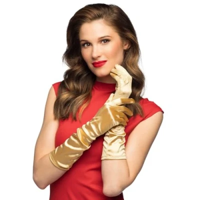 Afbeelding van Boland Handschoenen elleboog Monte Carlo Goud Volwassenen Vrouwen Showgirl Glitter and Glamour Toppers