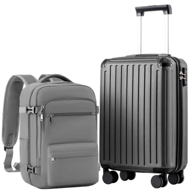 Afbeelding van COOLIFE cabinekoffer 55 x 35 20 cm voor Ryanair vliegtuig, handbagage, cabinebagage, Harde koffer met TSA slot en 4 dubbele wielen, grijs., Reiskoffer