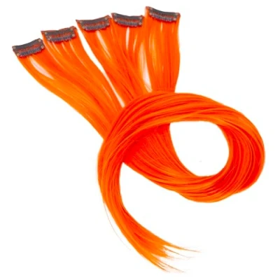 Afbeelding van CAISHA 55 cm kleurrijke strengen clip in extensions glad haar lang haarstukje oranje rood BST132