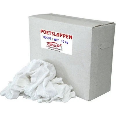 Afbeelding van Euro Products Witte Tricot Lappen met een gekleurd randje doos 10 kg